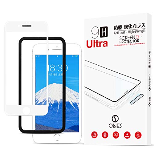 【ONES】 iPhone 6sPlus 6Plus 白·強化ガラス全面保護フィルム 〔防塵、傷防止、指紋防止〕〔9H Ultra 高硬高靭、全画面表示、高画質〕 【ガイド枠付き】(防塵ネット·シリーズ)