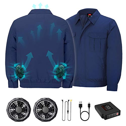 55%OFF 空調服 2020 風神 2つファン 大容量 バッテリー セット 充電池付き UVカット UPF50+ 低騒音 超軽量 熱中症対策作業服 長袖ブルゾン 屋外作業用空調服、現場工事に最適