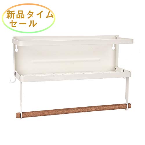 TiGiGou キッチンペーパーホルダー マグネット冷蔵庫サイドラック 折畳可能 キッチン小物置き キッチン収納 ブラック 冷蔵庫側面 キッチン 壁面 収納 料理道具 プレートシリーズ(一階-白)