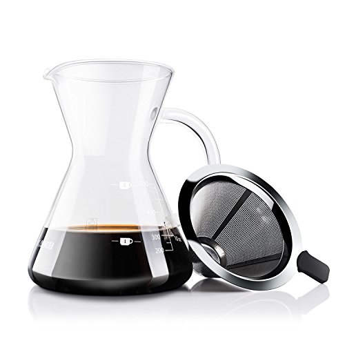 Love-KANKEI コーヒーサーバー コーヒードリッパー プレゼント スポンジブラシ付属 耐熱ガラス ステンレスフィルター 2層メッシュ フィルター不要 電子レンジ可 2-4人分 500Ml