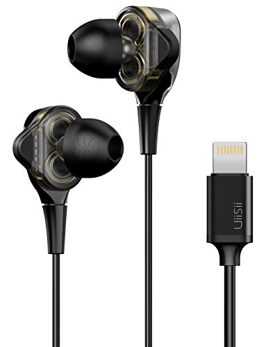 UiiSii I8 ライトニング ハイレゾ イヤホン hi-res 高音質 mfi 認証 有線 デュアルドライバー イヤフォン カナル型 マイク 付き 通話 可能 音量調節 重低音 遮音性 イヤホン スマホ 適用 黒