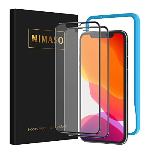 【アンチグレア】【2枚セット】 Nimaso iPhone 11/ iPhone XR 用 全面保護フィルム 強化ガラス 【フルカバー】保護フィルム【ガイド枠付き】 硬度9H / 反射低減/指紋防止/貼り付け簡単( 6.1 インチ iPhone11 /iPhoneXR 用 フィルム )