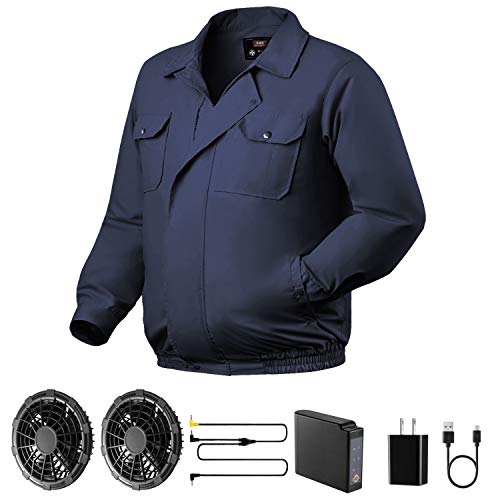 50%OFF HOOCUCO 空調服 作業服 2つファン バッテリー セット作業着 夏 UV対策 扇風機 服 現場工事 長袖ブルゾン 綿 熱中症対策 作業服 長袖 (2020年新型)