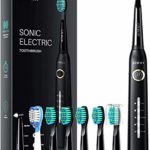 電動歯ブラシ Atmoko 音波歯ブラシ 【2020最新版】 替えブラシ8本 5つのブラッシングモード 2分間オートタイマー 充電式 フル充電で30日間使える IPX7防水 風呂場でも安心 舌磨き 口内ケア デンタルケア ブラック HP126