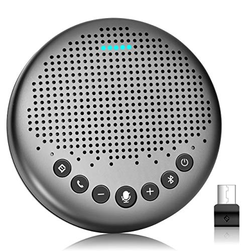 スピーカーフォン eMeet Luna 会議用マイクスピーカー 連結機能 VoiceIAモード PCマイク webスピーカー エコー・ノイズのキャンセリング 双方向通話 全指向性集音マイク 5-8名対応 360˚全方向集音 USB/Bluetooth/AUX対応 高音質 リモートワーク・オンライン会議・多人数遠隔会議用・セミナー・家族会話用 Skype/ZOOM/Facetime通話アプリ対応 グレー