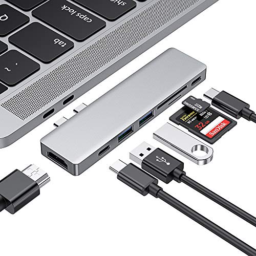USB C ハブ MacBook Pro Air USB Type C ハブ 4K HDMI高解像度 PD急速充電ポート USB3.0 ポート SD/MicroSDカードスロット Thunderbolt 3対応 MacBook Pro 13/15インチ/MacBook Air 2018向け (グレー)