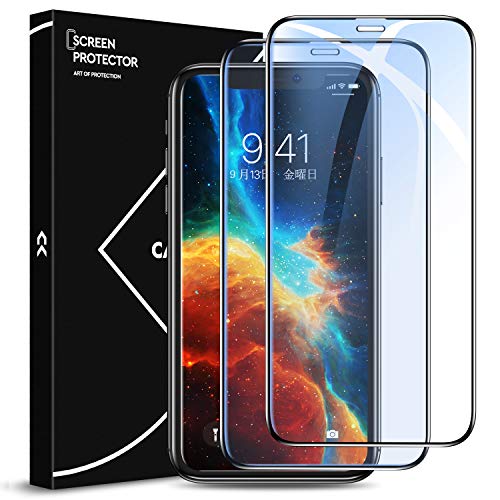 【ブルーライトカット】【ガイド枠付き】 CASEKOO iPhone 11 / iPhone XR ガラスフィルム 【2枚セット】日本旭硝子製 全面保護フィルム 強化ガラス 透過率99.9% 気泡ゼロ 飛散防止（ アイフォン11/アイホンXR 用 フィルム 6.1インチ ）