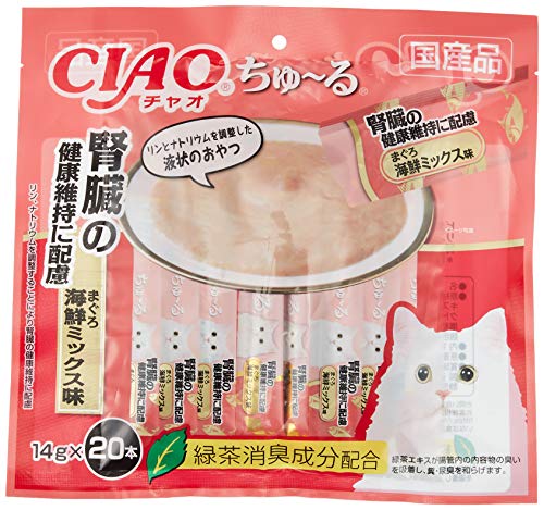チャオ (CIAO) 猫用おやつ ちゅ~る 腎臓の健康維持に配慮 まぐろ 海鮮ミックス味 14g×20本入