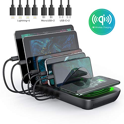 SEENDA 充電スタンド 5ポート同時充電 Qiワイヤレス充電器付き 充電ステーション 収納 充電 iPhone/iPod/iPad/Android/タブレット対応【3種類 充電ケーブル付属】第二世代 … SEENDA 充電スタンド 5ポート同時充電 Qiワイヤレス充電器付き 充電ステーション 収納 充電 iPhone/iPod/iPad/Android/タブレット対応【3種類 充電ケーブル付属】第二世代 …