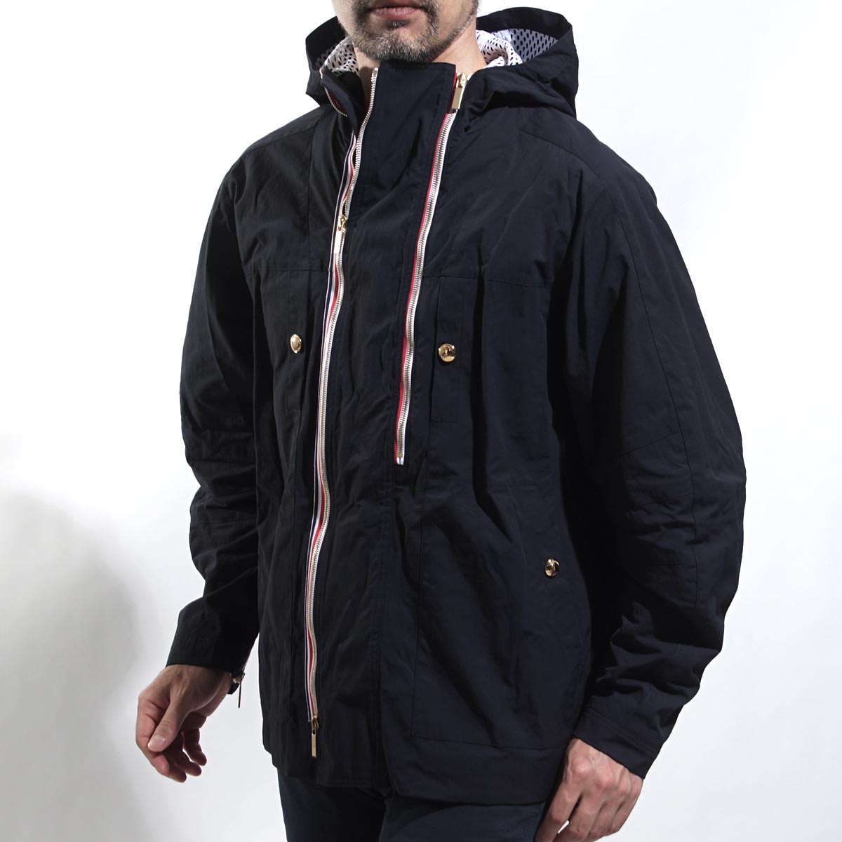 【8/11 9:59まで! 50%OFFクーポン対象】【アウトレット】【ラスト1点】トムブラウン THOM BROWNE. ジップアップ ブルゾン パーカ ブルー メンズ アウター mjo059a 04391 415 ARTICULATED HOODED DOUBLE ZIP HIP LENGTH JACKET【返品送料無料】【190418】